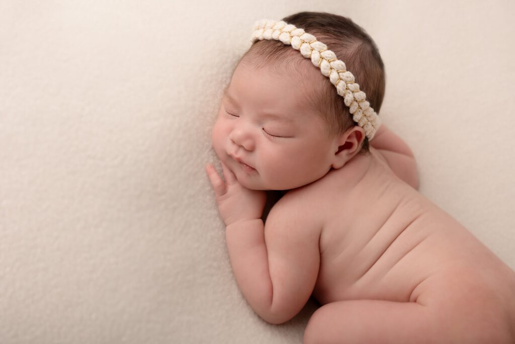 newborn photography session in Edmonton – curled up baby pose